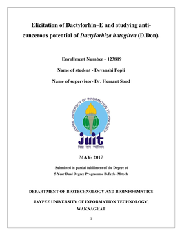 Cancerous Potential of Dactylorhiza Hatagirea (D.Don)