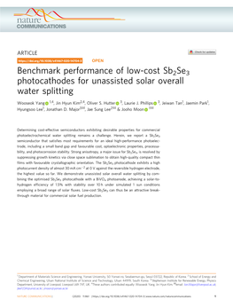 Benchmark Performance of Low-Cost Sb2se3 Photocathodes for Unassisted Solar Overall Water Splitting