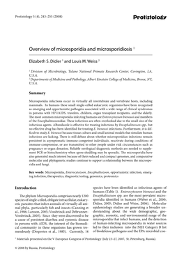 Protistology Overview of Microsporidia and Microsporidiosis 1