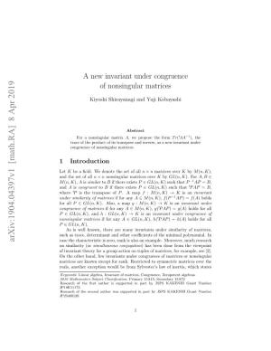 A New Invariant Under Congruence of Nonsingular Matrices