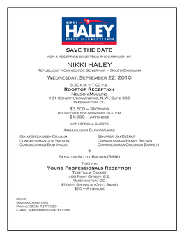 NIKKI HALEY Republican Nominee for Governor – South Carolina