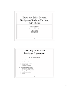 Anatomy of an Asset Purchase Agreement