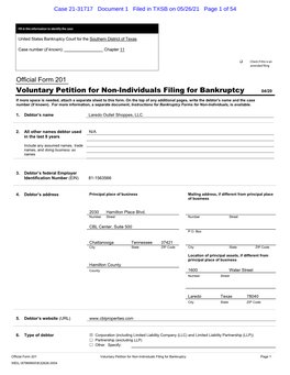Voluntary Petition for Non-Individuals Filing for Bankruptcy 04/20