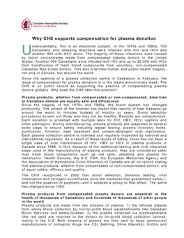 Why CHS Supports Compensation for Plasma Donation