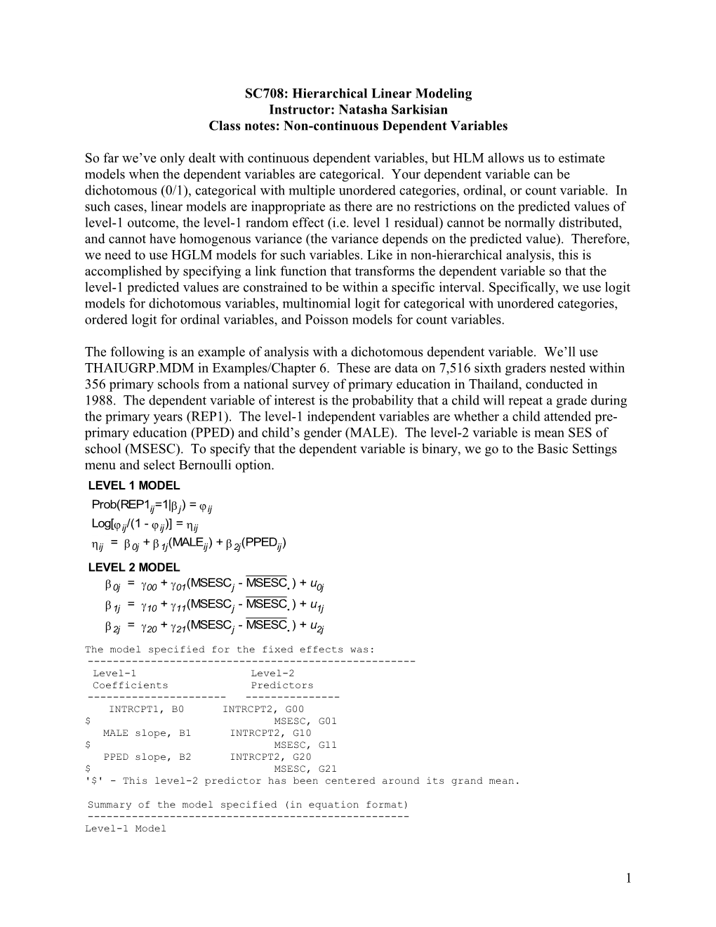 Class Notes: Non-Continuous Dependent Variables