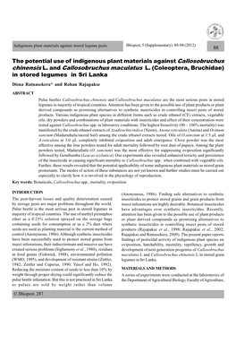 The Potential Use of Indigenous Plant Materials Against Callosobruchus Chinensis L