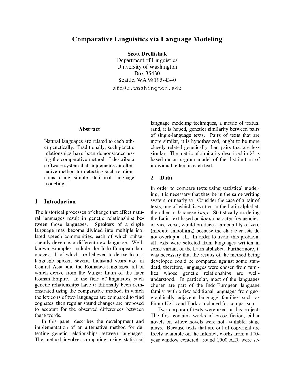 Comparative Linguistics Via Language Modeling