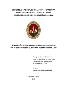 Universidad Nacional De San Agustín De Arequipa Facultad De Geología Geofísica Y Minas Escuela Profesional De Ingeniería Geológica
