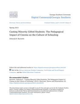 Casting Minority Gifted Students: the Pedagogical Impact of Cinema on the Culture of Schooling