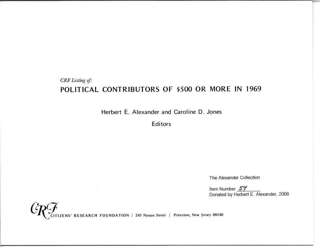 Political Contributors of $5Oo Or More in '1969