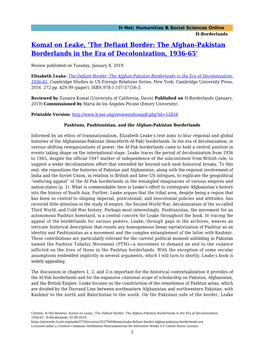 Komal on Leake, 'The Defiant Border: the Afghan-Pakistan Borderlands in the Era of Decolonization, 1936-65'