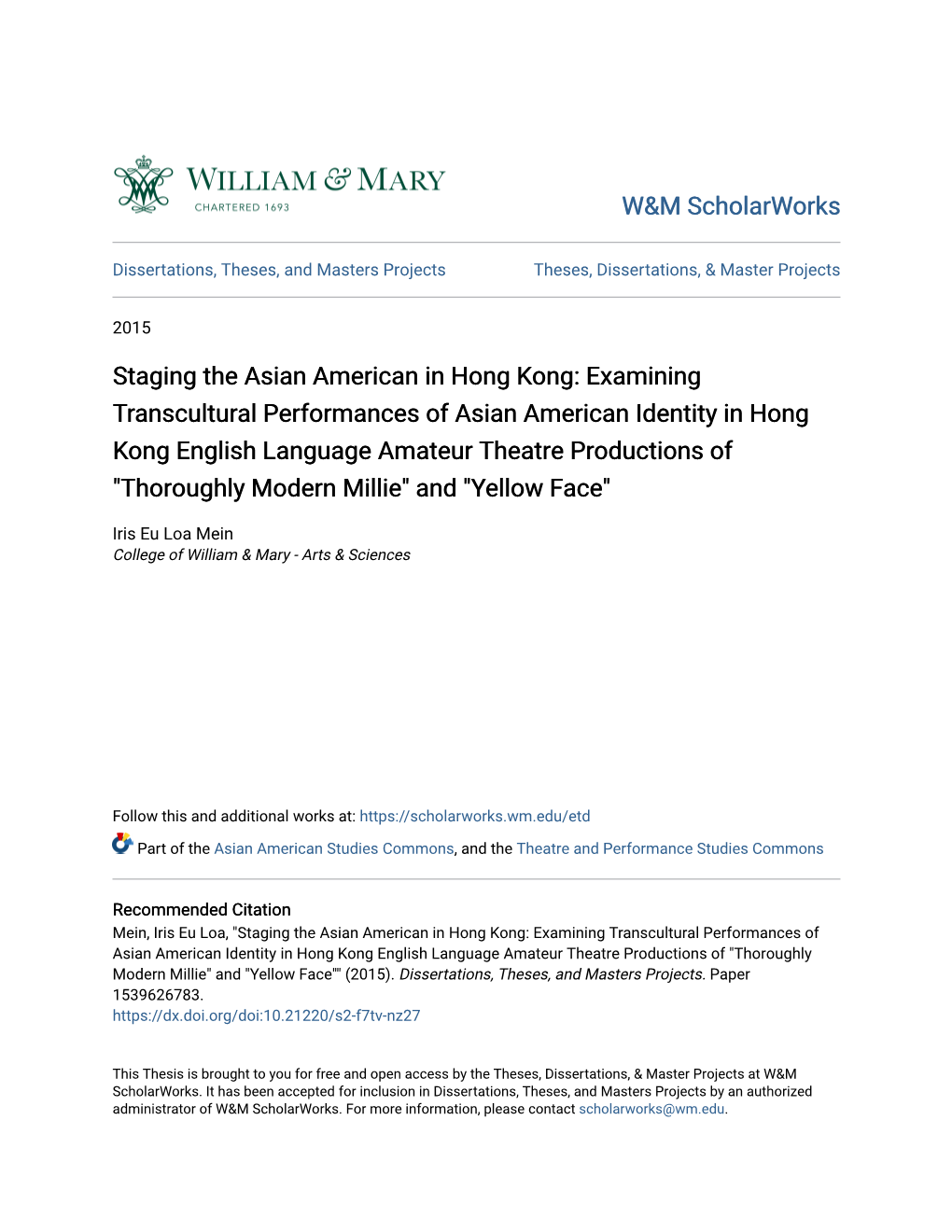 Staging the Asian American in Hong Kong: Examining Transcultural