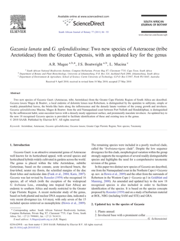 Gazania Lanata and G. Splendidissima: Two New Species of Asteraceae (Tribe Arctotideae) from the Greater Capensis, with an Updated Key for the Genus ⁎ A.R