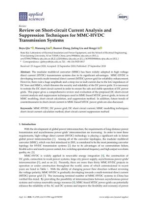Review on Short-Circuit Current Analysis and Suppression Techniques for MMC-HVDC Transmission Systems