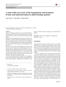A State-Of-The-Art Review of the Management and Treatment of Taste and Smell Alterations in Adult Oncology Patients