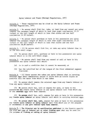 Spiny Lobster and Prawn (Shrimp) Regulations, 1973 Article 1