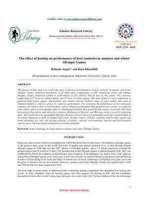 The Effect of Hosting on Performance of Host Countries in Summer and Winter Olympic Games