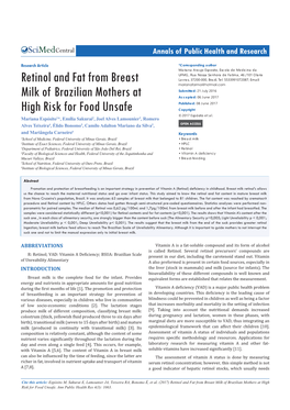 Retinol and Fat from Breast Milk of Brazilian Mothers at High Risk for Food Unsafe