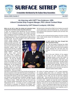 An Interview with CAPT Tom Anderson, USN, Littoral Combat Ship Program Manger, PEO Littoral Combat Ships Conducted by CAPT Edward Lundquist, USN (Ret)