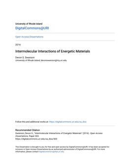 Intermolecular Interactions of Energetic Materials