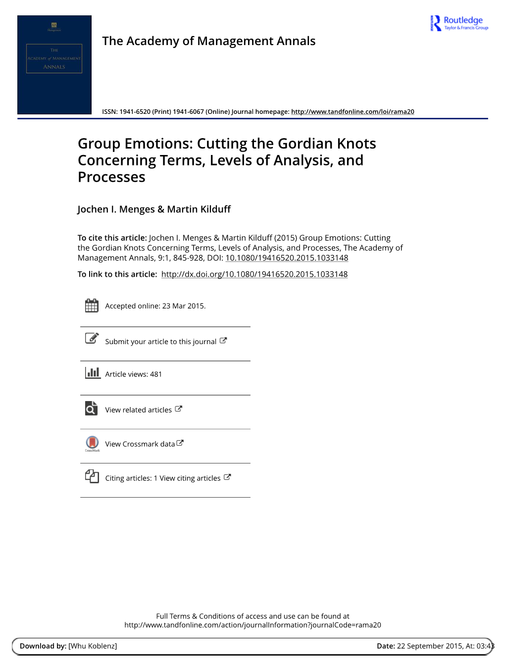 Group Emotions: Cutting the Gordian Knots Concerning Terms, Levels of Analysis, and Processes