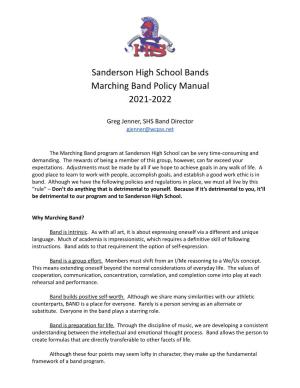 Sanderson High School Bands Marching Band Policy Manual 2021-2022