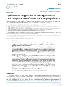 Theranostics Significance of Serglycin and Its Binding Partners in Autocrine
