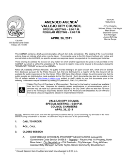 Amended Agenda Vallejo City Council