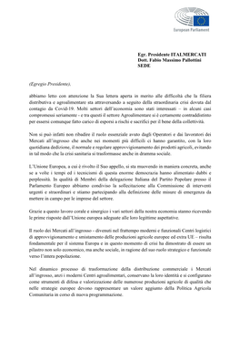 Egr. Presidente ITALMERCATI Dott. Fabio Massimo Pallottini SEDE