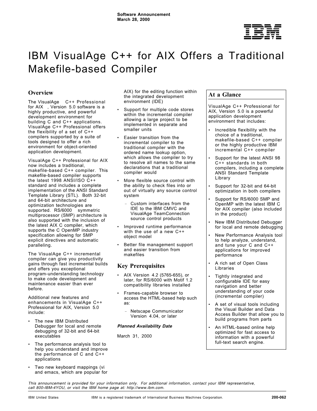 IBM Visualage C++ for AIX Offers a Traditional Makefile-Based Compiler