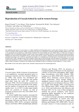 Reproduction of Crassula Helmsii by Seed in Western Europe