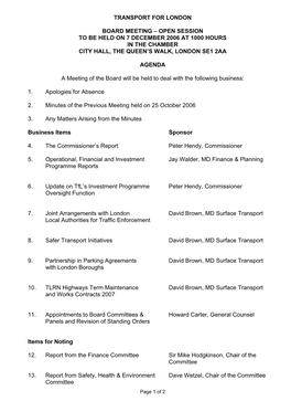 Transport for London Board Meeting – Open Session to Be