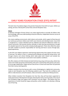 Early Years Foundation Stage (Eyfs) Intent