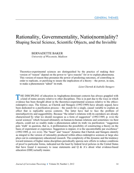 Rationality, Governmentality, Natio(Norm)Ality? Shaping Social Science, Scientific Objects, and the Invisible