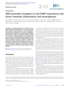 DDX5 Promotes Oncogene C3 and FABP1 Expressions and Drives Intestinal Inﬂammation and Tumorigenesis