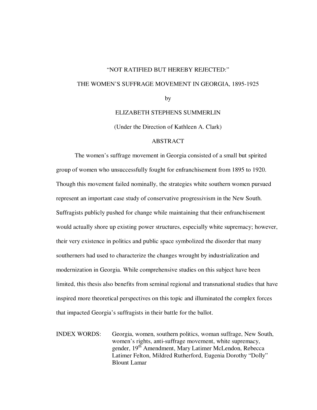 The Women's Suffrage Movement in Georgia, 1895-1925