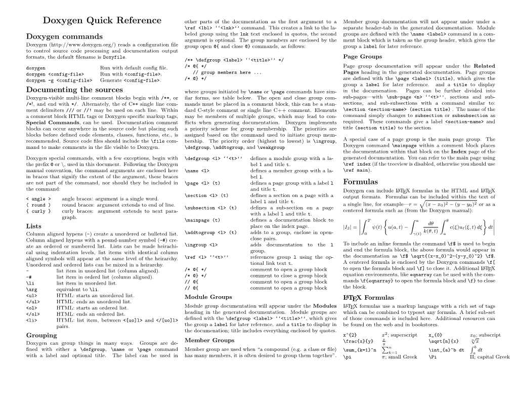 Doxygen Quick Reference