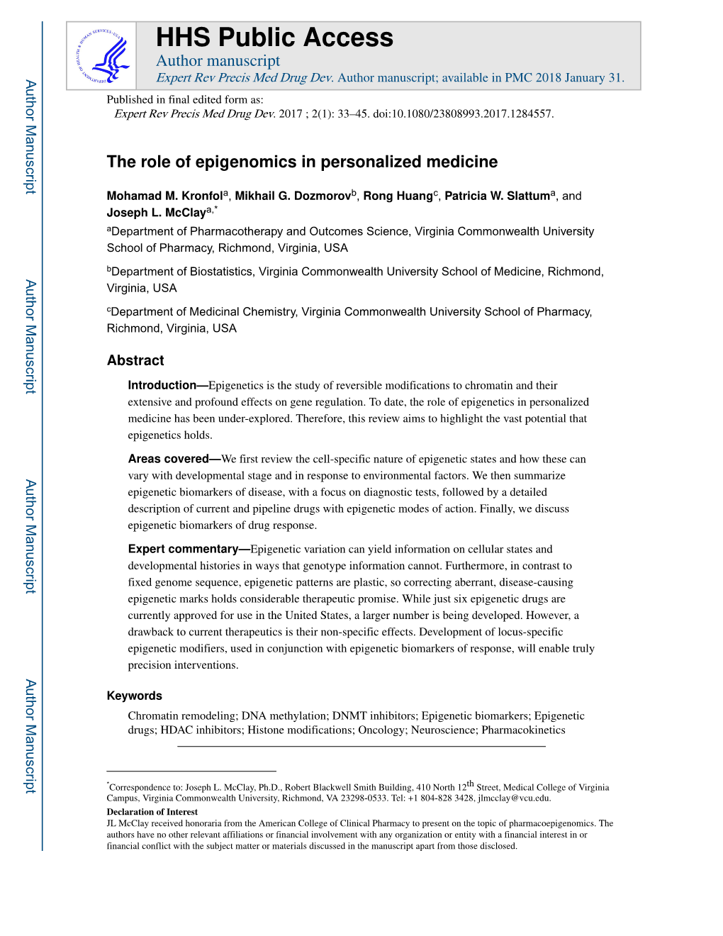 The Role of Epigenomics in Personalized Medicine