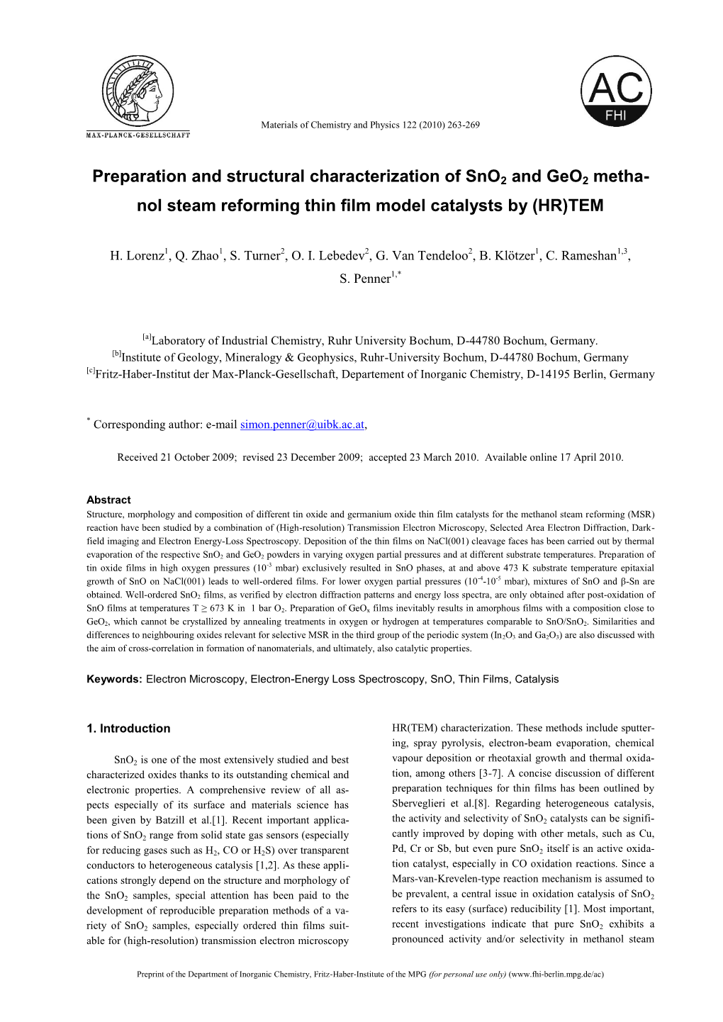 Nol Steam Reforming Thin Film Model Catalysts by (HR)TEM