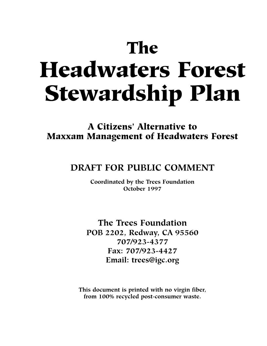 Headwaters Forest Stewardship Plan