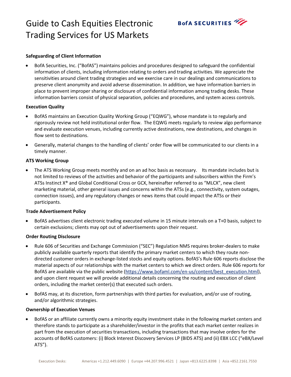 Guide to Cash Equities Electronic Trading Services for US Markets