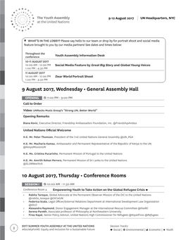 9 August 2017, Wednesday • General Assembly Hall 10 August 2017