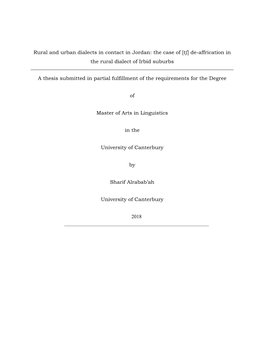 Rural and Urban Dialects in Contact in Jordan: the Case of [Tʃ] De-Affrication in the Rural Dialect of Irbid Suburbs