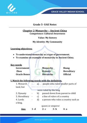 Grade 5- UAE Notes Chapter 2-Monarchy – Ancient China