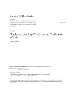 Plurality of Laws, Legal Traditions and Codification in Spain Aniceto Masferrer