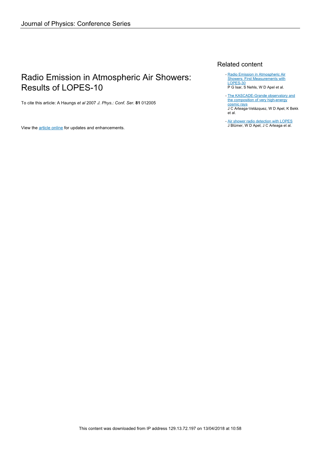 Radio Emission in Atmospheric Air Showers: Results of LOPES-10