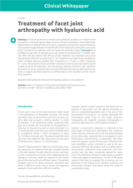 Treatment of Facet Joint Arthropathy with Hyaluronic Acid
