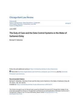 The Duty of Care and the Data Control Systems in the Wake of Sarbanes-Oxley