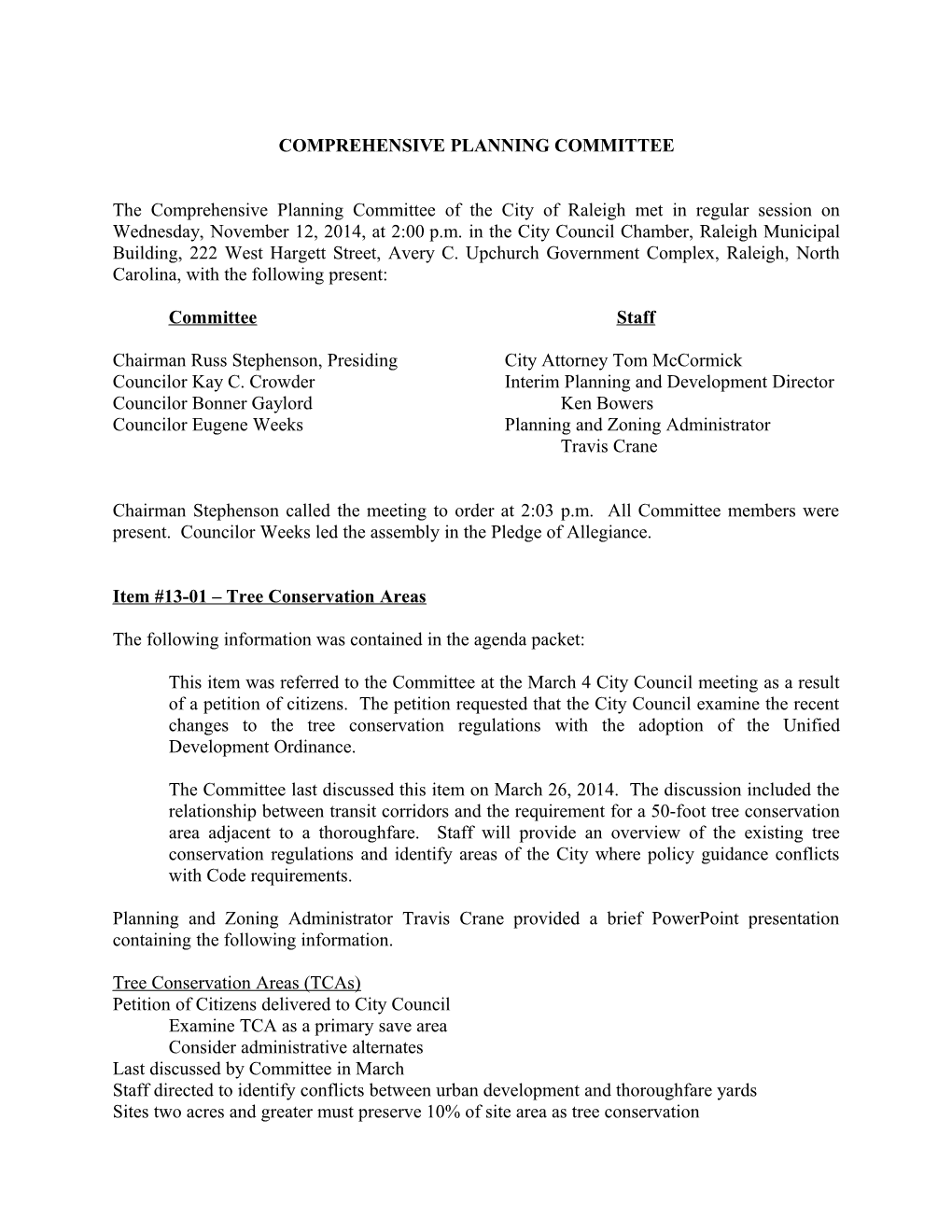 Comprehensive Planning Committee Minutes - 11/12/2014