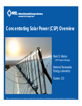 Concentrating Solar Power (CSP) Overview